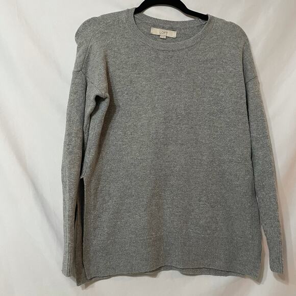 Loft Grey Crew Neck Pullover Sweater Womens XS Wool Blend Fall Casual Classic - Picture 1 of 7